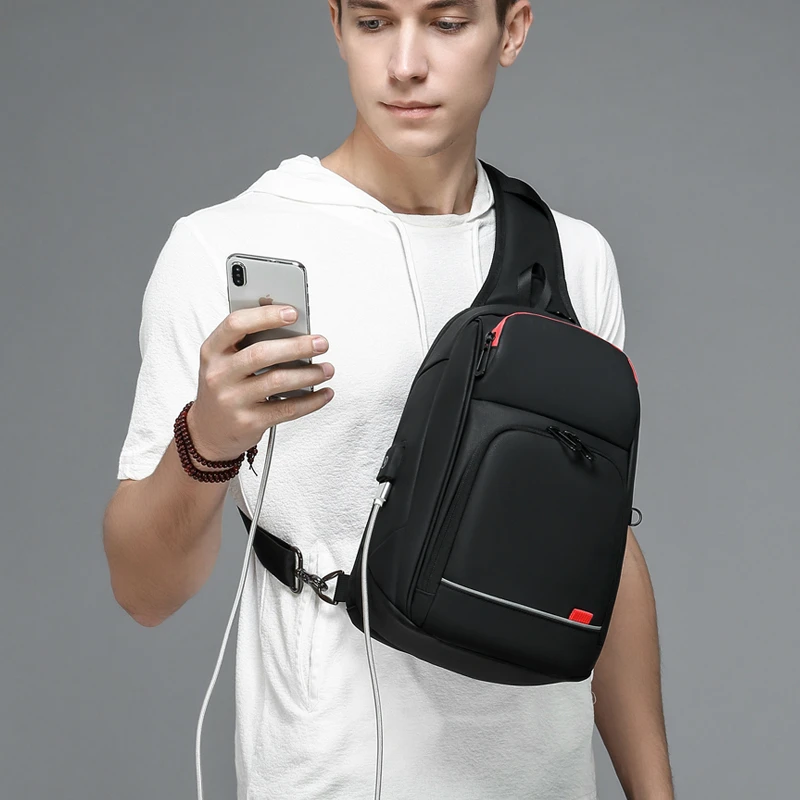 

Men 9.7" iPad Cross body Shoulder Bag Sling Bag Short Trip Messenger Bags Water Repellent USB Charging Sports Chest Packs