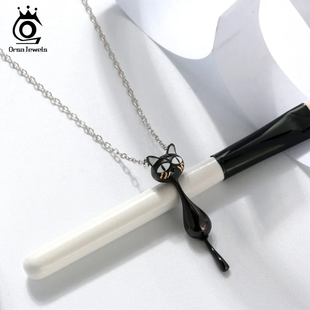 ORSA JEWELS Оригинальный Женский Черный кот наркоман хвост ожерелья из настоящего