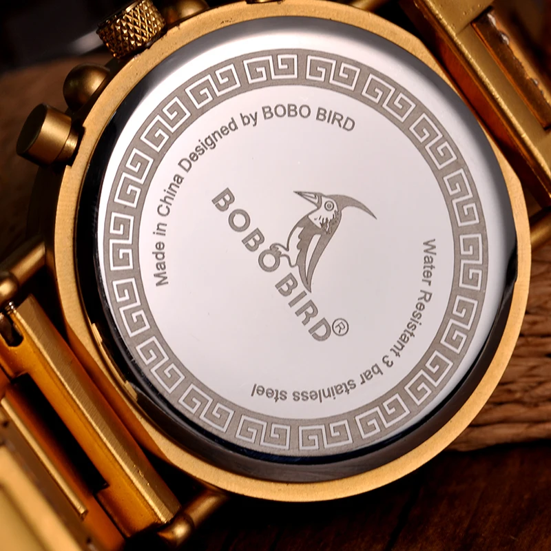 BOBO BIRD Men Watches Luxury Stylish Date Display Wood Watch Quartz Wristwatch Wooden and Metal Strap Timepieces K-nQ26