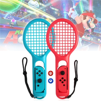 

1 Pair ABS Tennis Racket Handle Holder Gamepad for NintendoSwitch Joy-Con Tennis ACES Game Player with 2 Analog Caps