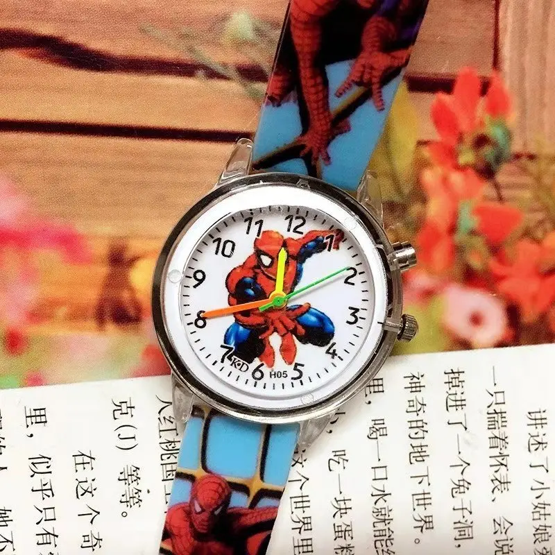 Детские часы с изображением Человека-паука, кот, мультфильм, электронный красочный светильник, источник, детские часы для девочек на день рождения, подарок для детей, наручные часы