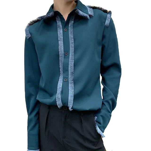 Spring Personality Tassels Handsome Long sleeved Shirt Loose Casual Shirts Men Tops Fashion Male