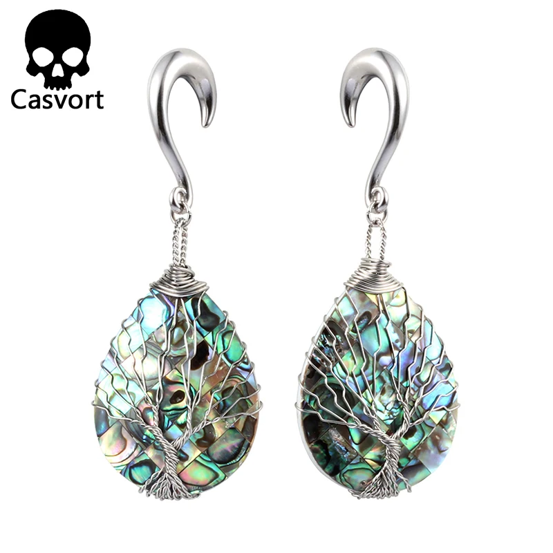 

Casvort new arrival natural shell ear plugs dangle ear tunnel stainless steel gold ear weight hook piercing gauges