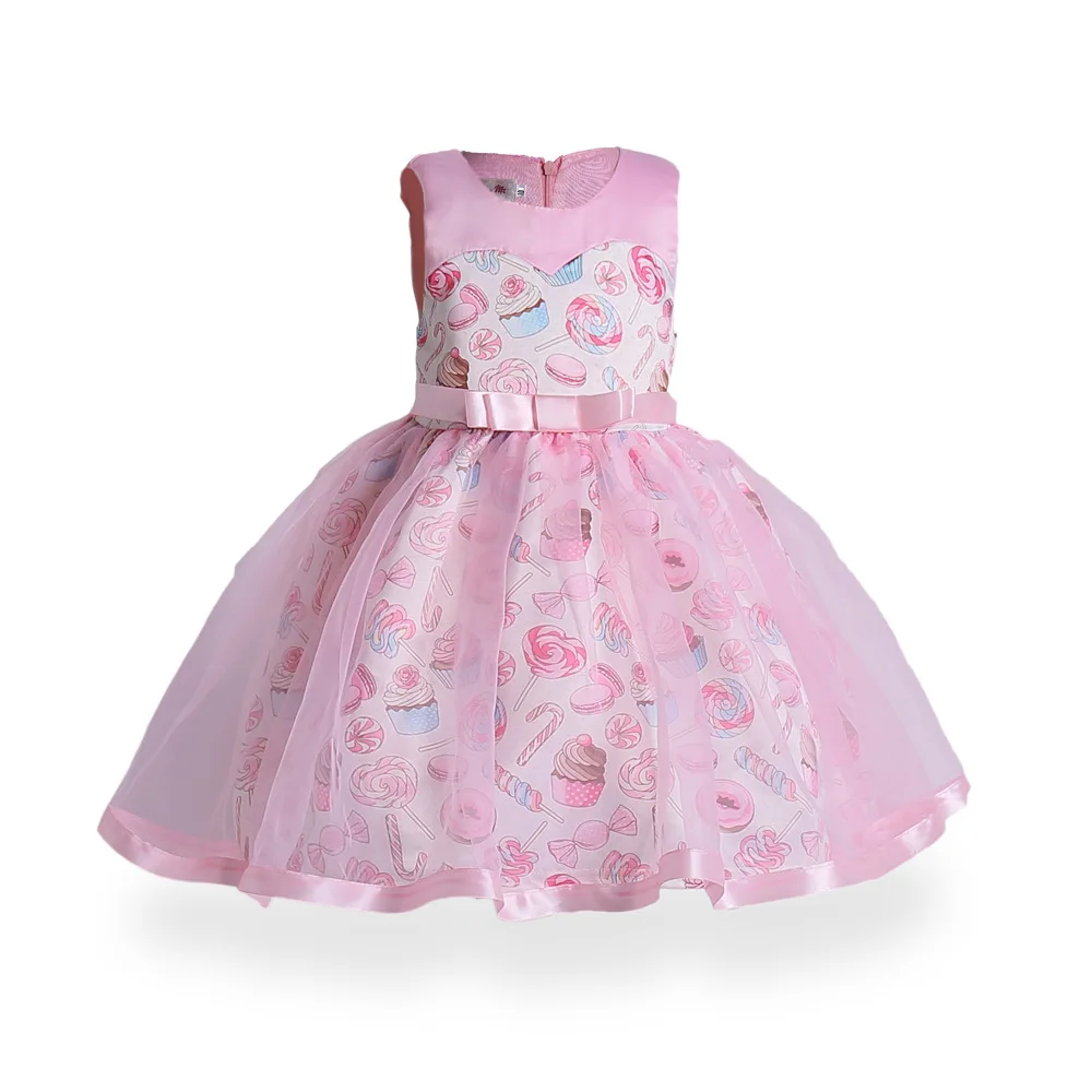 

Cute Pink Girls Princess Dress O-neck Sleeveless Ball Gown Tutu Wedding Birthday Party Dresses for Baby Girl Knee-Length