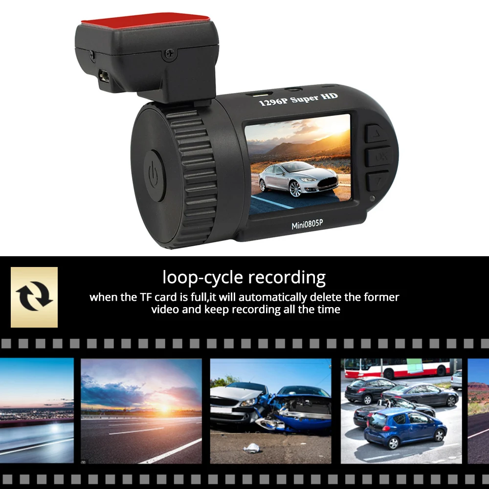 

1296P Super HD Dash Cam With GPS Tracker Super Mini 805P 1.5Inch LCD Screen Car DVR Super Capacitor No Battery Car Styling