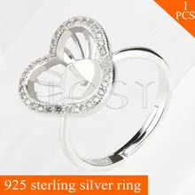 LGSY adjustable 925 sterling silver rings accessories with three-petaled flower shape pearls seats