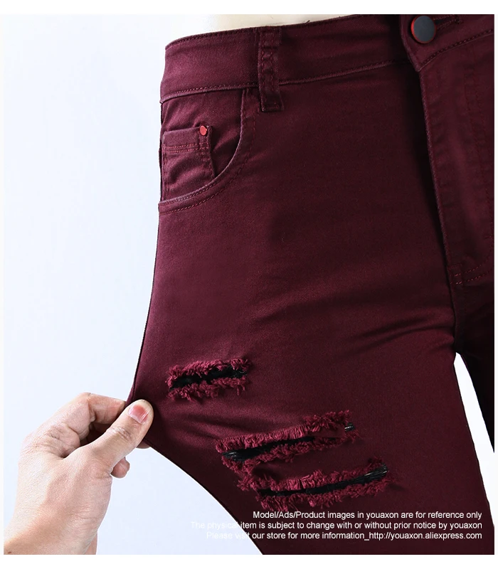 2056, Youaxon, женские, размера плюс, бордовые, средняя, высокая талия, стрейчевые, рваные, обтягивающие джинсы, брюки для женщин