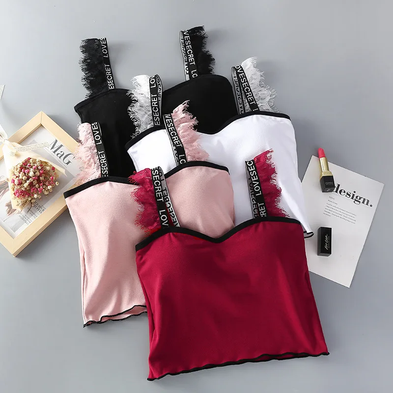 

Women Crop Top Sleeveless Shirt Sexy Lady Bralette Lace Padded Tank Top
