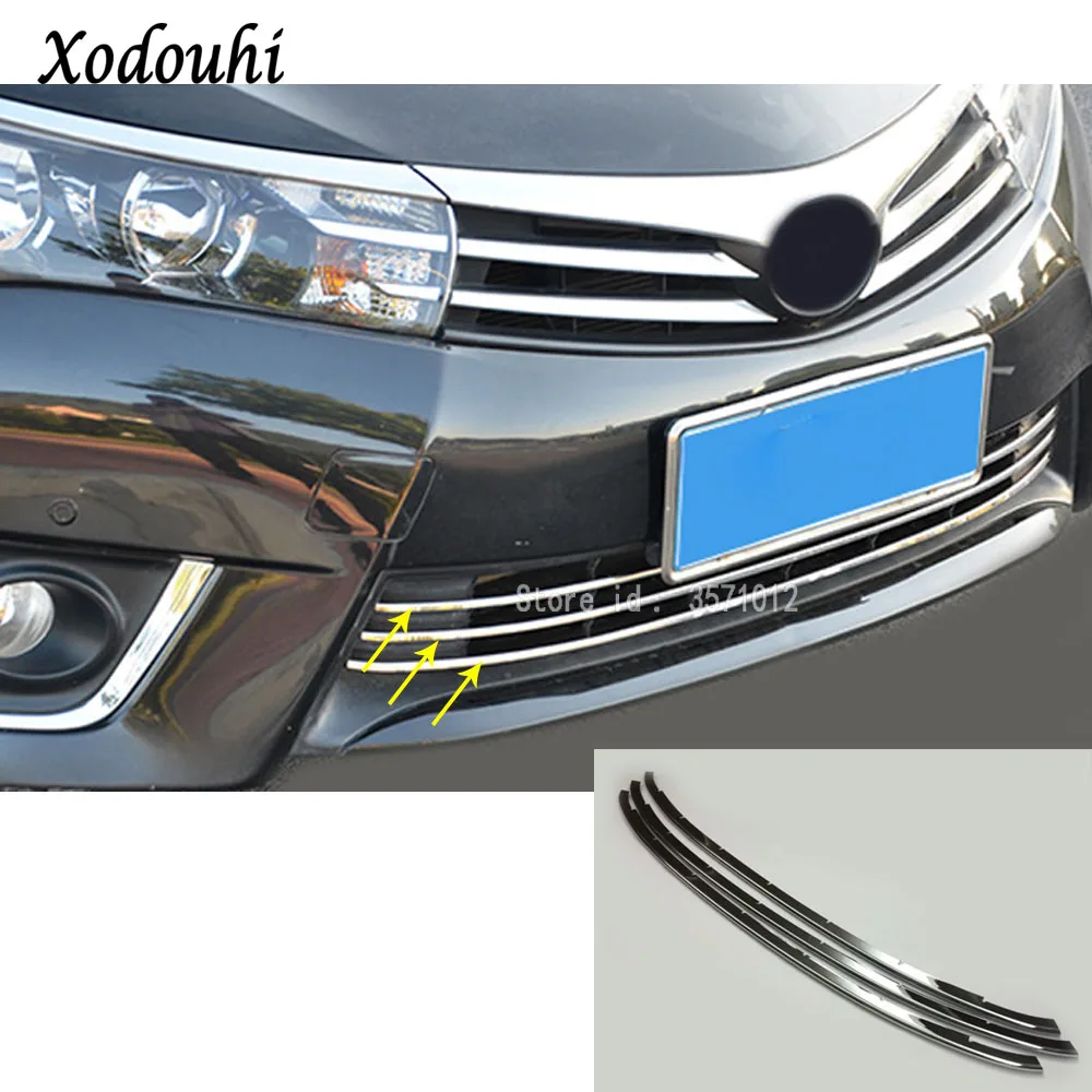 

For Toyota Corolla Altis 2014 2015 2016 car body styling protection stainless steel trim Front up Grid Grill Grille molding 3pcs