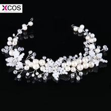 Свадебные аксессуары для волос Свадебные повязка Для женщин жемчужные бусы лентой ручной работы свадебная тиара Свадебные аксессуары