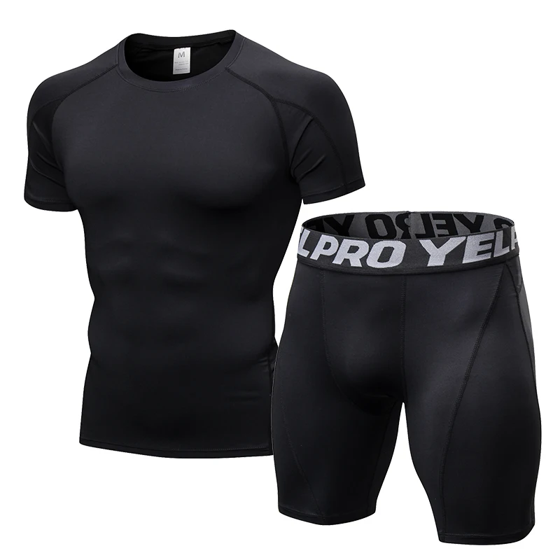 Quick Dry Compression Suits Short Sleeve Shirt+Shorts Men's Running Set