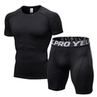Quick Dry Compression Suits Short Sleeve Shirt+Shorts Men's Running Set Fitness Tight Sport Suit Men Outdoor Jogging sportswear