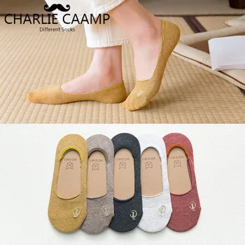 

5Pieces/lot Women Socks Spring Summer Silicone Anti Skid Invisible Boat Socks Ladies Embroidery Gold Cat Breathable Socks S216