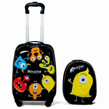 

Cute Cartoon 2 pcs Kids Suitcases Luggage Set 12" Backpack &16" Rolling Suitcase Light Weight Design Carry on Luggage with Wheel