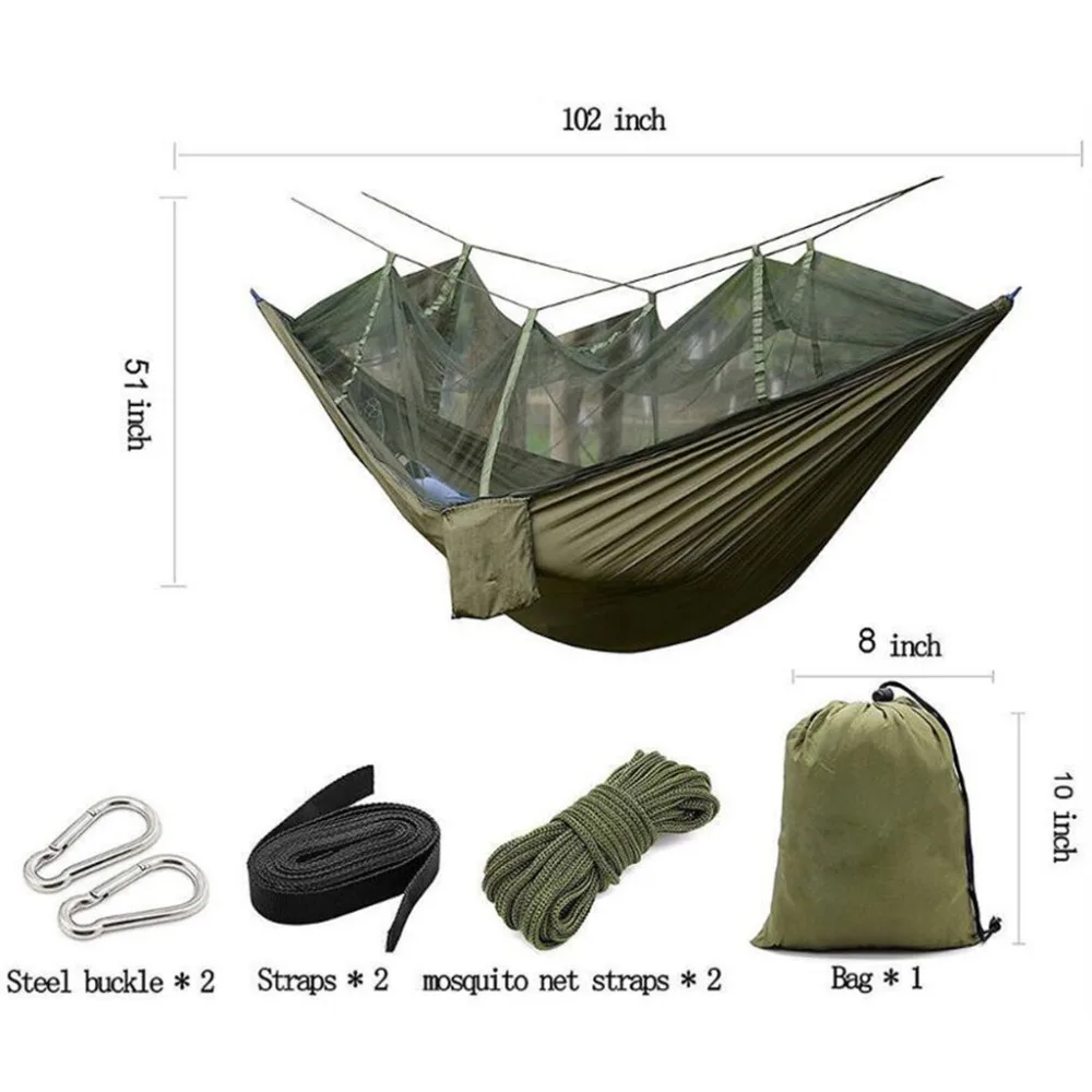 Двойной открытый человек путешествия Кемпинг подвесной гамак кровать москитная сетка набор Кемпинг гамак ремень армейский зеленый спальный кровать