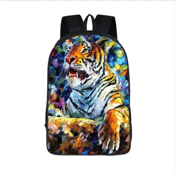 

16 Inch Oil Painting Tiger Backpack For Teenager Animals Backpacks Kids Schoolbag Boys Girls School Bags Daily Backpack Book Bag
