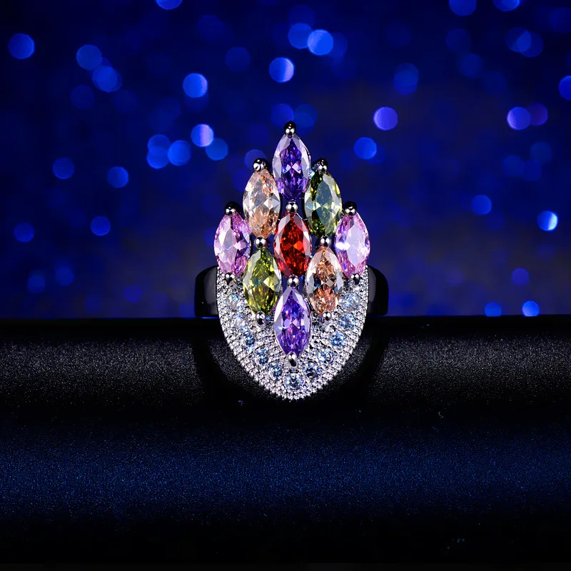 Stackable Ring Mujeres Anillos Luxury Jewels Colored Marquise CZ Paved Wedding Band Ring Engagement Cubic Zirconia Ring Berloque 4