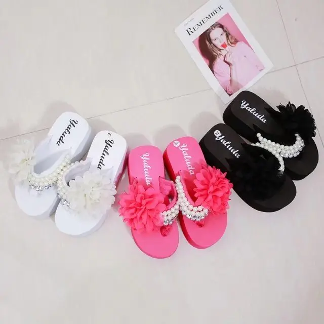 Женская обувь; тапочки с декором жемчуга; sapato feminino; сандалии; Вьетнамки; женская обувь; тапочки; Летние повседневные пляжные Босоножки на платформе