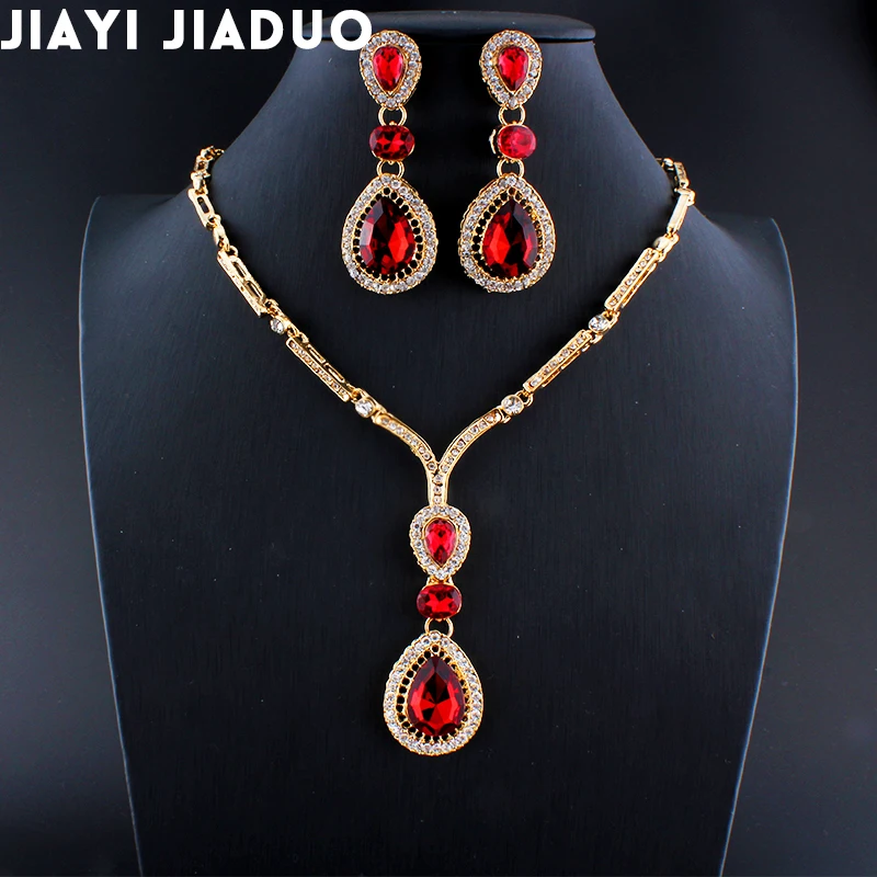 Jiayijiaduo комплект ювелирных изделий «Дубай» Ожерелье Комплект сережек для женщин Свадебное платье Шарм синий акриловый каплевидный подарок для девочки