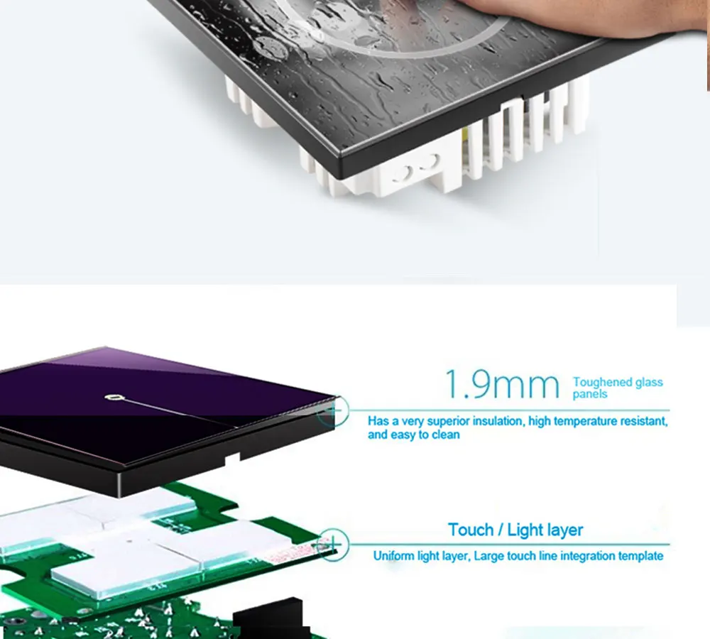 Tela de Vidro Interruptor de Luz Gangues Vias Roxo Toque Parede Logotipo Botão Design Livre 110 V250 v Micro Interruptor 4 2 5 Renovação da Casa