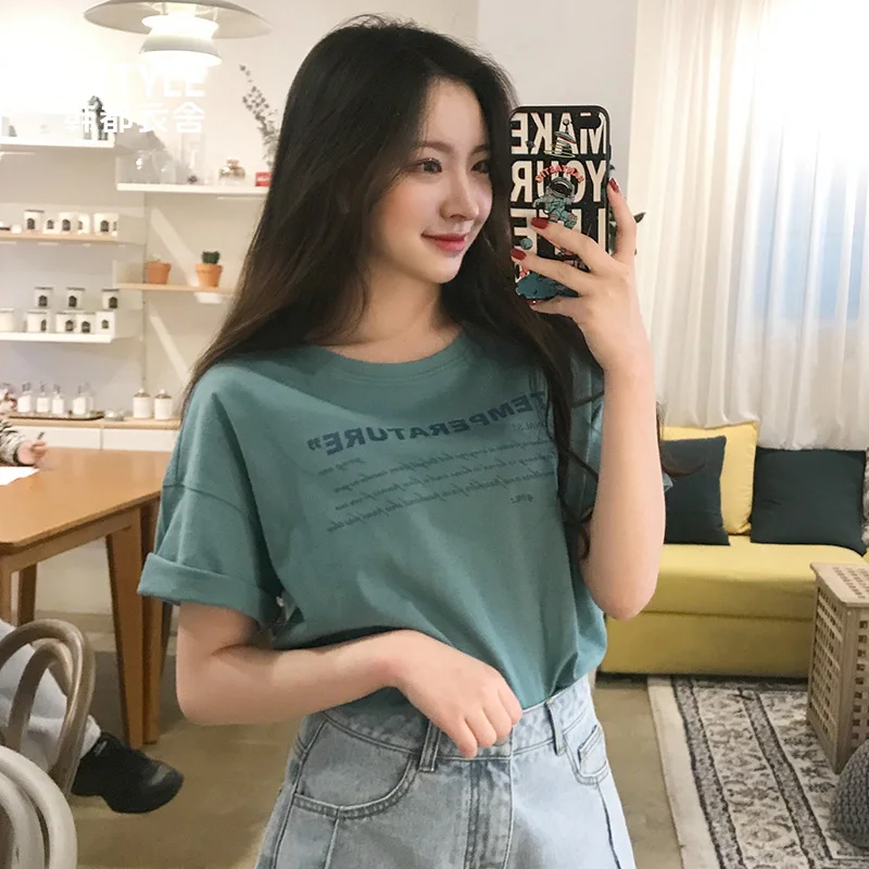 Women's summer T-shirt Summer 2019 style loose cotton O-neck coat pullover With short sleeves plus-size The letter | Женская одежда