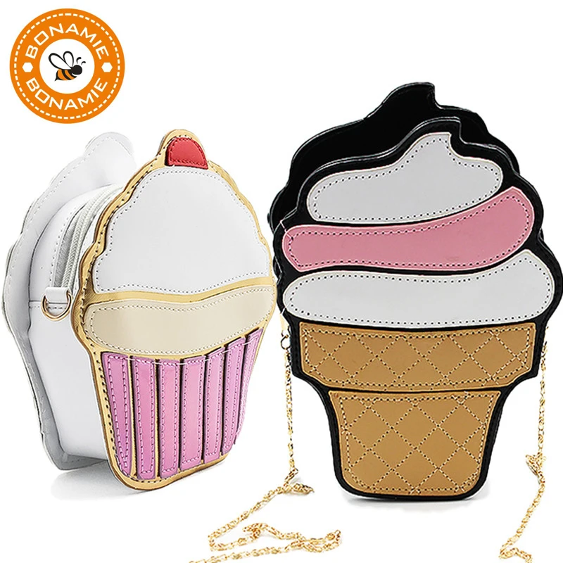 BONAMIE Cartoon Women Ice cream Cupcake Mini Bags Female PU Leather Small Chain Clutch Crossbody Girl Shoulder Messenger Bag