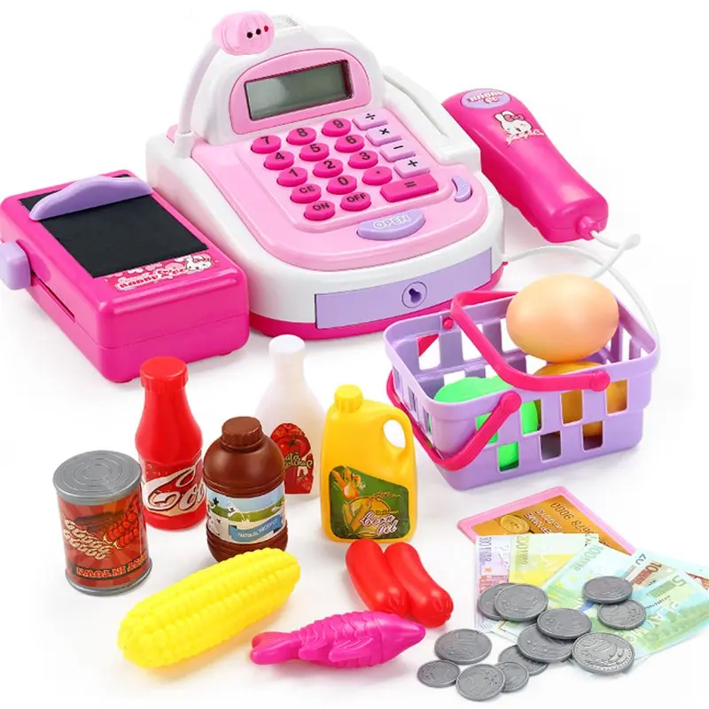 Детский супермаркет кассовый аппарат электронные игрушки с едой корзина деньги Дети Образование ролевые игры игрушки для детей