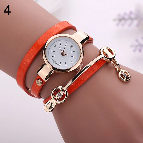 

Women Long Slim Faux Leather Strap Round Analog Crystal Dial Quartz Wrist Watch 73RI