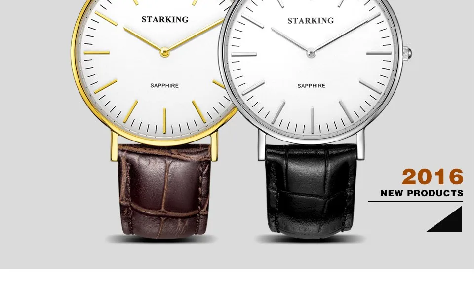 StarKing Брендовые мужские кварцевые часы Классические Ультра-тонкие деловые простые золотые минималистичные часы с кожаным ремешком модные наручные часы BM0965