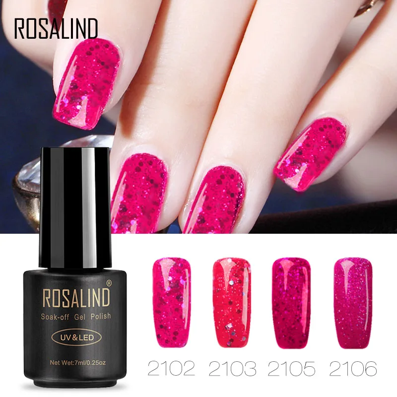 

ROSALIND Gel 1S 7ML Black Bottle Soak Off Long Lasting Red Diamond Glitter Series UV Gel Nail Polish Needed Top Base Direction
