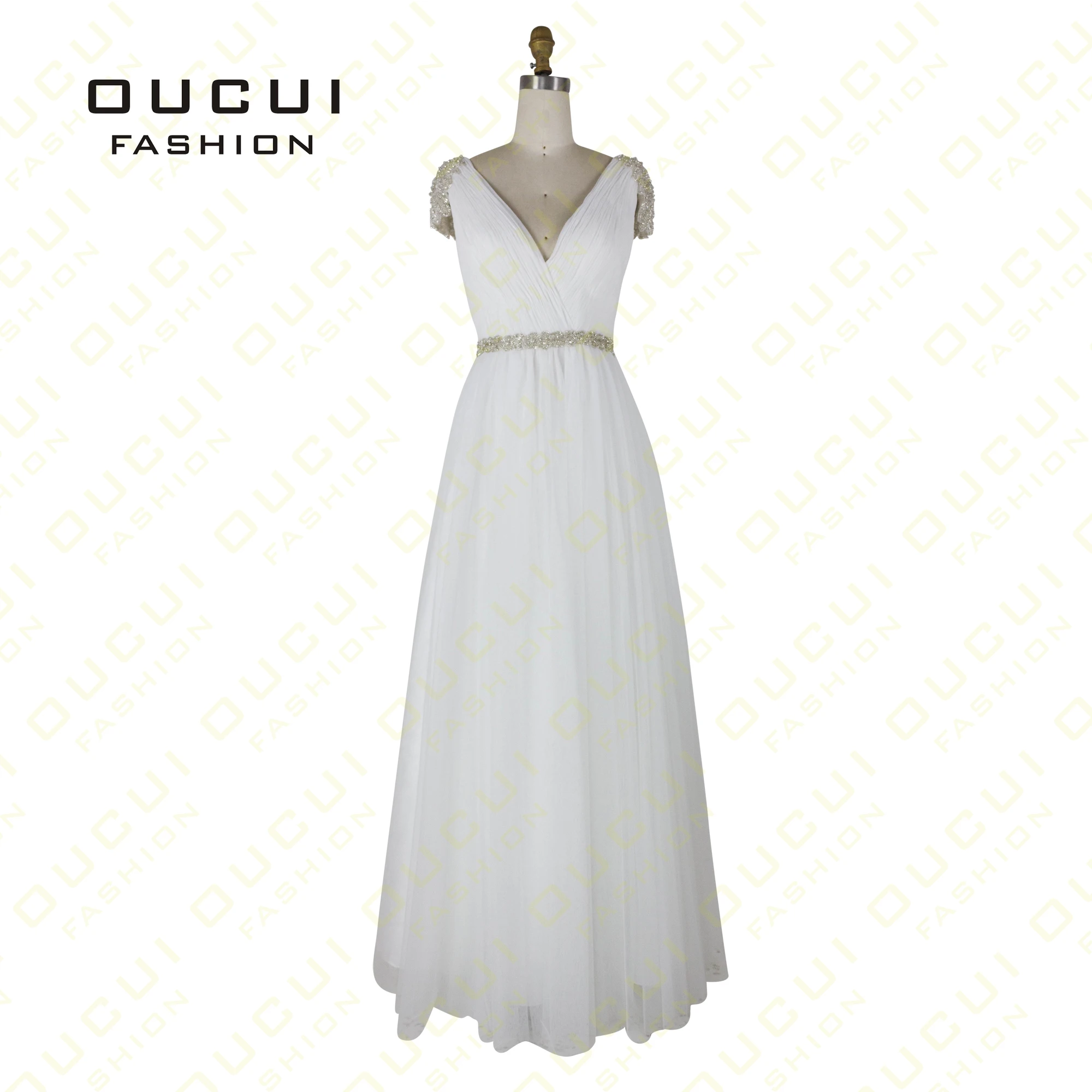 

Oucui A-Line Chiffon Dress With Stones Prom Dresses 2019 Handwork Beading Backless Plus Size Party Gowns Robe De Soiree OL102785