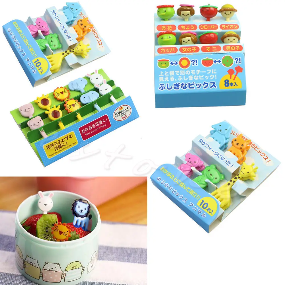 

8/10Pcs Mini Kawaii Animal Farm Cartoon Fork Fruit Toothpick Sign Lunches