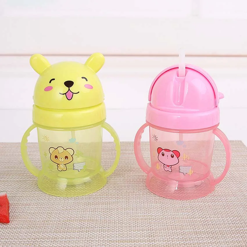 

300ml Cute Baby Rabbit Feeding Cup with Straw BPA Free Children Learn Feeding Drinking Handle Kids Water Bottles Training Cup