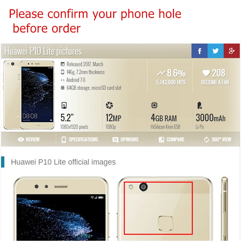 Задняя крышка для батареи Huawei P10 Lite/Nova Lite стеклянная задней двери корпуса 3 м