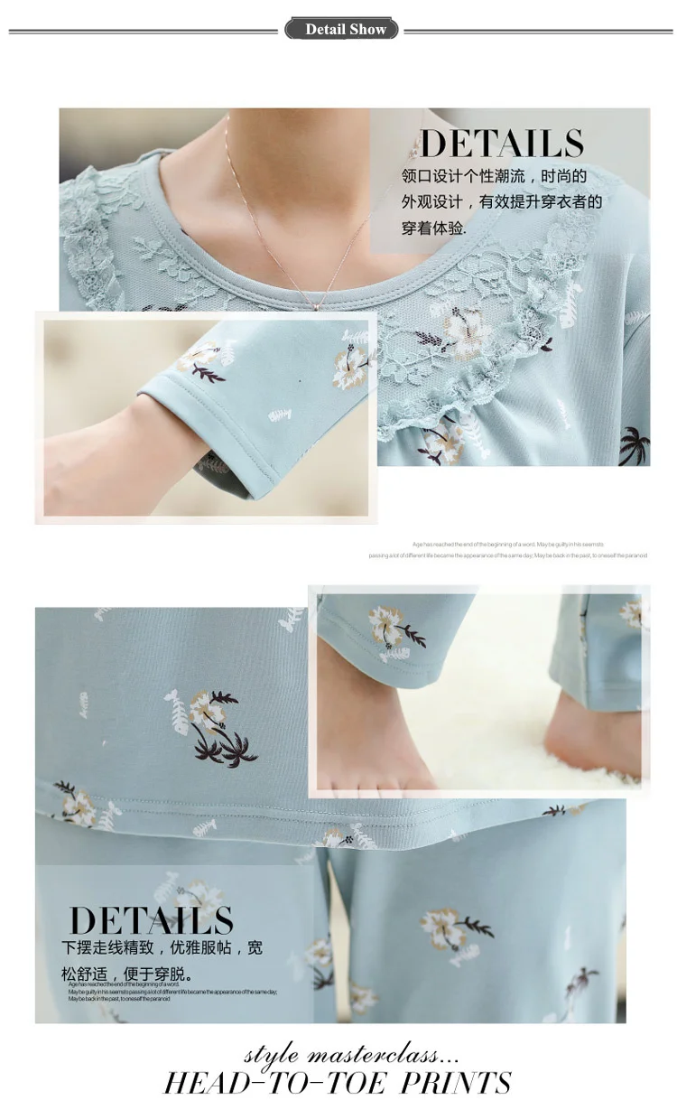 Новые хлопковые осенние зимние женские пижамы комплекты ночных рубашек женская пижама с рисунком Женская Осенняя Домашняя одежда Весенняя Пижама пижамы