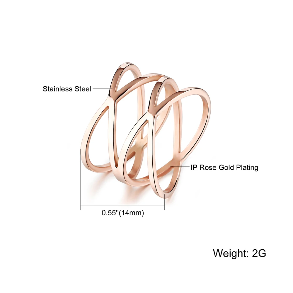 Lokaer модные вечерние кольца с двойным X розовым золотом, минималистичный стиль, 316L нержавеющая сталь, Женское кольцо, ювелирные изделия Anillo
