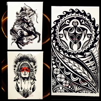 Black Indian God Turtle Totem Temporary Tattoo Stickers Men Body Art Arm Fake Flash Tattoo Legs Shoulder Women Waterproof Tatoos