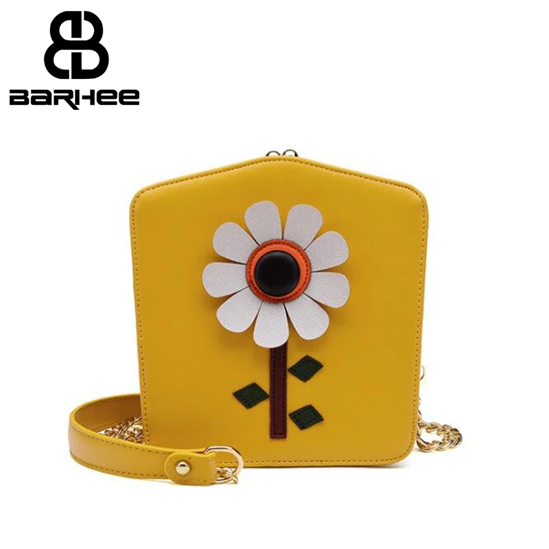 

BARHEE Cute Floral Crossbody Bag for Girls Summer Chains Mini Flap Multi Space Messenger Shoulder Bag PU Leather Yellow Pink