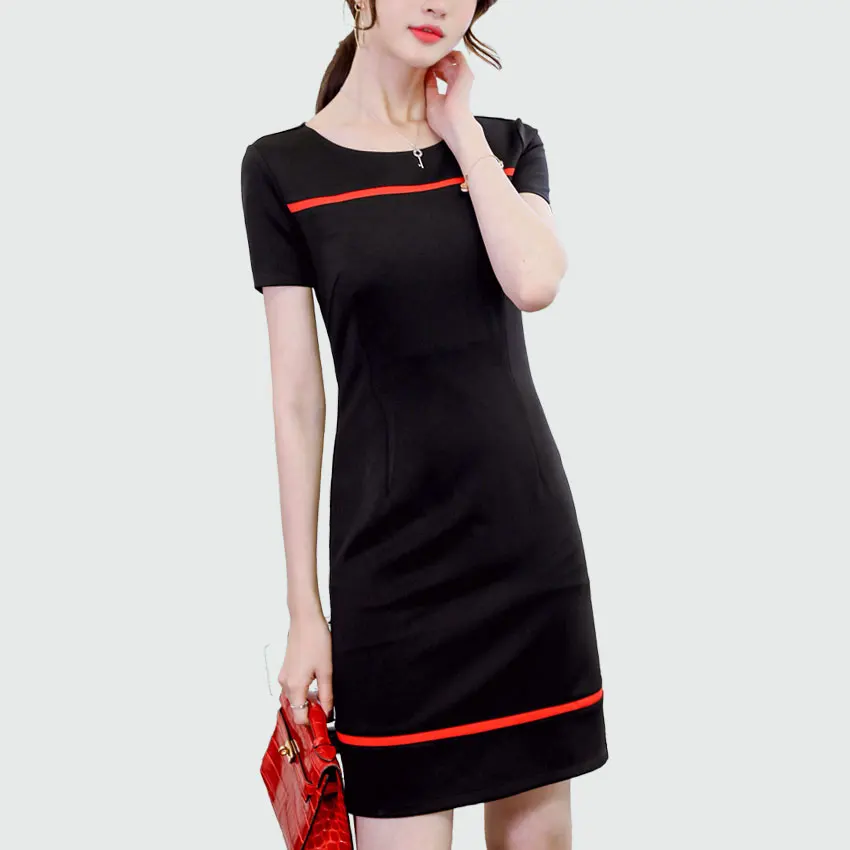 

Summer Short-sleeved O-neck A-line Black Dress 2018 New Vestidos Bodycon Patchwork Fashion Slim Elegant Office Party Dresses