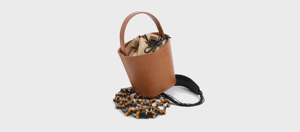 Blascher Summer Women Bags New Fashion Genuine Leather New Frosted Wooden One-Shoulder Handbag Bead Hanging Fishing Net Bag SQ64 (13)