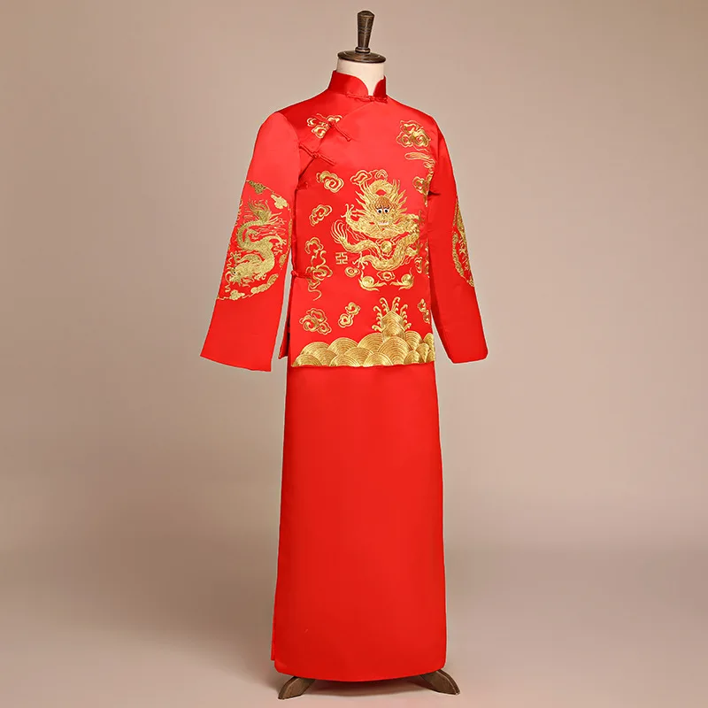 Бордовый Сучжоу Вышивка Дракон Hanfu одежда для мужчин Китайский Винтаж Стиль Костюм Азиатский традиционный свадебный длинный халат
