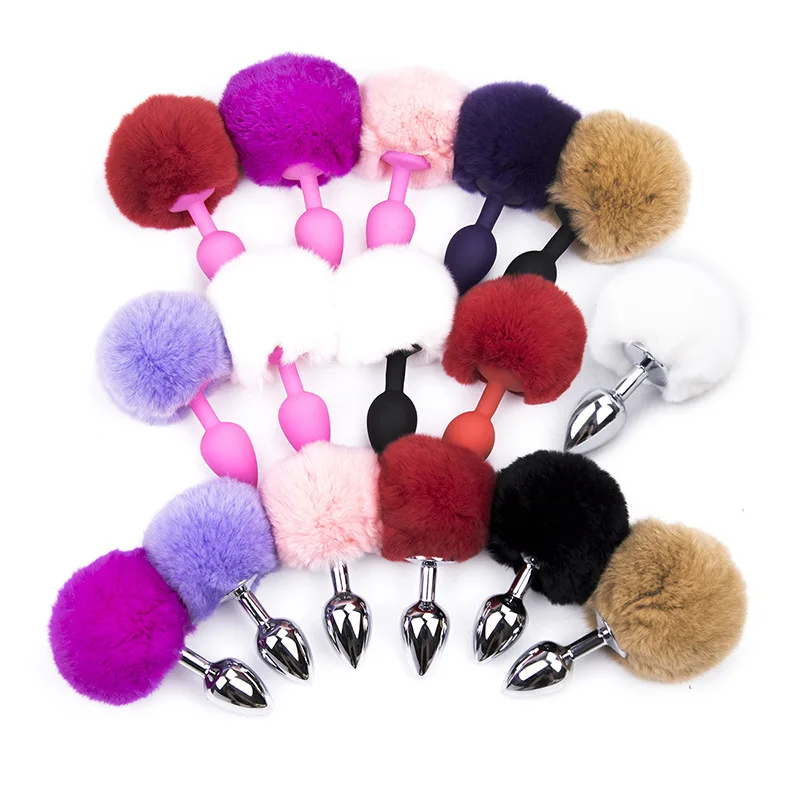 Hairy Bunny Rabbit Tail Anal Plug Gay Fetish Butt Small Size Stainless Steel Silicone Waterproof Rhinestone Stopper Game | Красота и