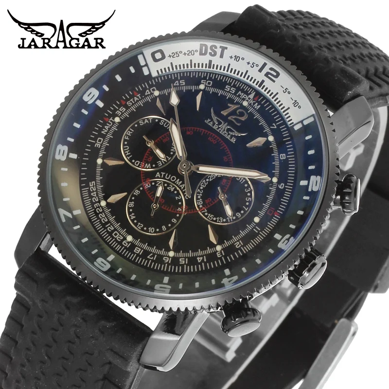Jargar JAG6066M3B2 новые мужские автоматические Модные часы черные наручные для мужчин с