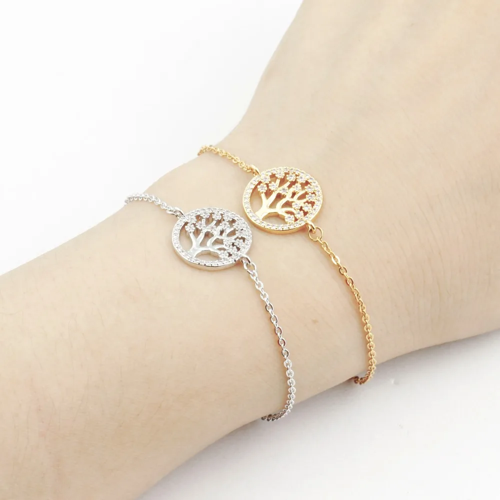 Прозрачный кристалл Древо жизни Lucky Charm браслет цепочка дружбы CZ круглый круг для