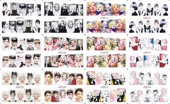 

SALE ! 1Lot=100sheets .12 in one sheet New Style Nail Art Water Sticker Marilyn Monroe and Audrey Hepburn in 2016 for BN025-036