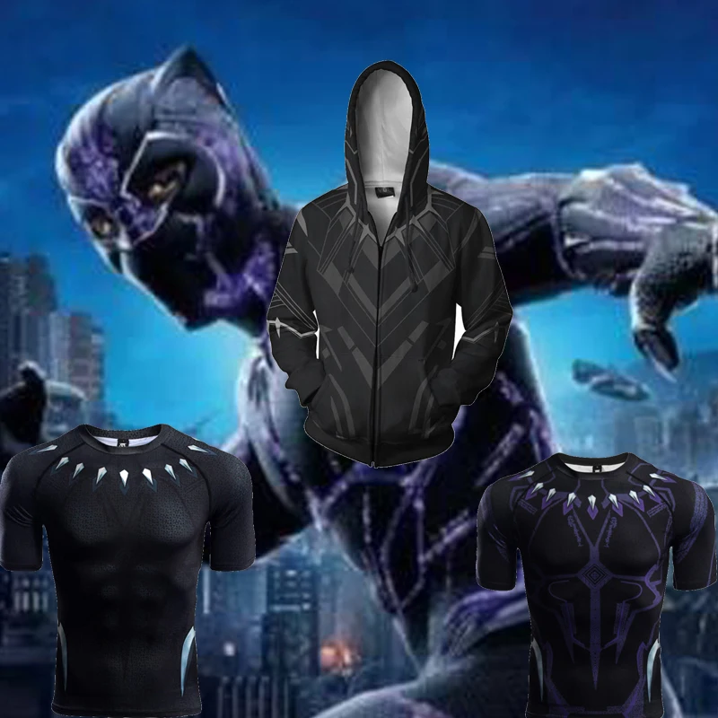 

Adult Black Panther Bodybuilding 3D T-shirt Men Hoodies Sweater Halloween Costume For Men Super hero Cosplay Costume zipper Coat