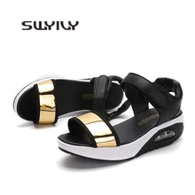 SWYIVY/Женская обувь для похудения; Босоножки на платформе; коллекция года; женские летние новые удобные туфли на танкетке; 5 см; лампа с подвесом; спортивная обувь на петлях