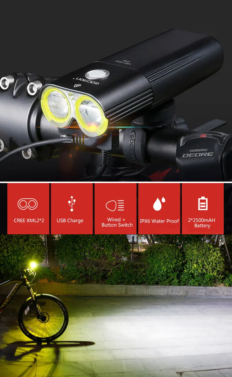 Excellent Gaciron Bicycle Headlight Rear Light Suite Pack USB Charge Internal Battery LED Front Tail Lamp Cycling Lighting Visual Warning 0