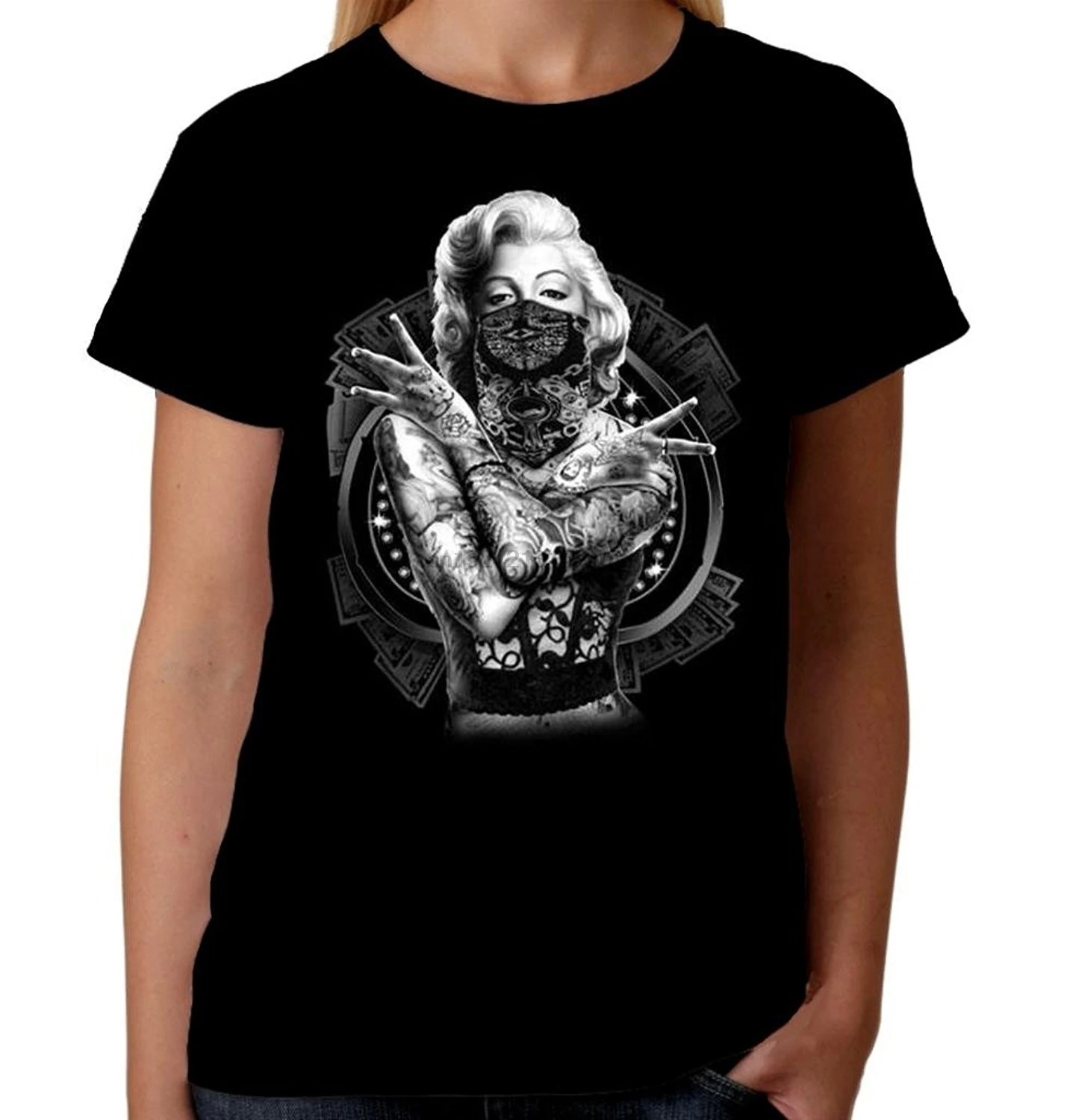 

Fashion Ladies T-Shirt Marilyn Monroe Outlaw Tees Women's Punk T-shirt