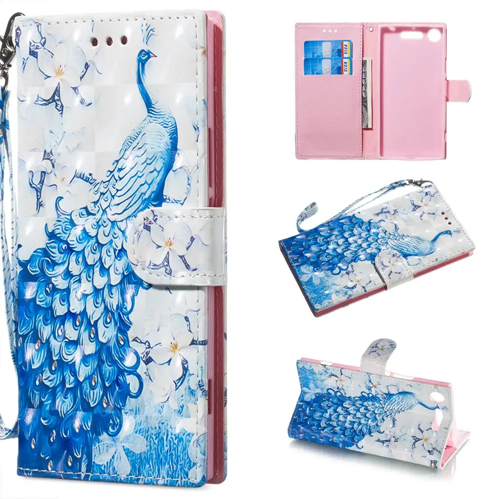 

Leather Case for Sony Xperia XZ1 Case 5.2 inch Flip Cover 3D Luxury Peacock for Sony Xperia XZ1 XZ 1 Phone Case TPU Soft Fundas
